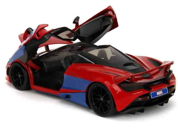 McLaren 720S Red and Blue with Black Top and Graphics and Spider-Man Diecast Figure "Marvel Spider-Man" "Hollywood Rides" Series 1/24 Diecast Model Car by Jada #4