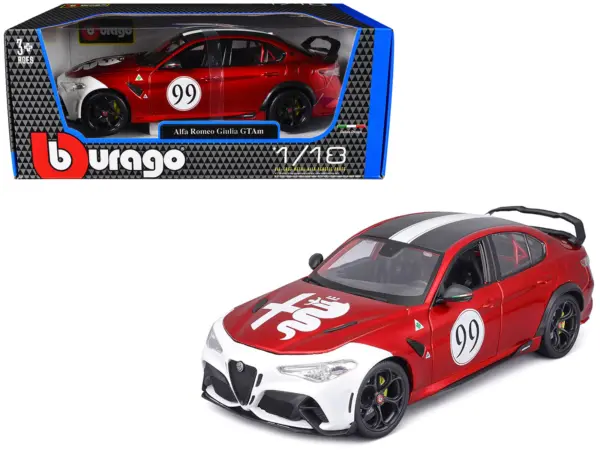 Alfa Romeo Giulia GTAm #99 Red Metallic with Black Top and White Graphics 1/18 Diecast Model Car by Bburago #1