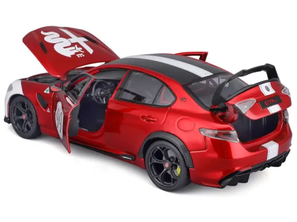 Alfa Romeo Giulia GTAm #99 Red Metallic with Black Top and White Graphics 1/18 Diecast Model Car by Bburago #3