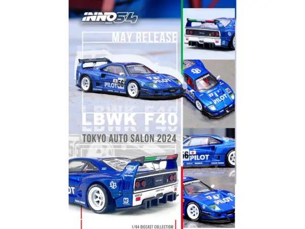 LBWK (Liberty Walk) F40 #56 Blue "Tokyo Auto Salon 2024" 1/64 Diecast Model Car by Inno Models #3