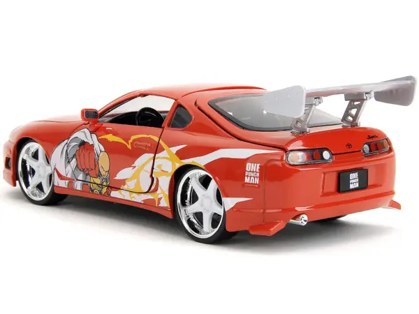 1995 Toyota Supra Red with Graphics and Saitama Diecast Figure "One Punch Man" (2015-2019) TV Series 1/24 Diecast Model by Jada #4