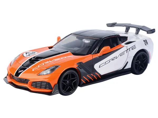 2019 Chevrolet Corvette ZR1 #24 Orange and White with Black Graphics "GT Racing" Series 1/24 Diecast Model Car by Motormax #2