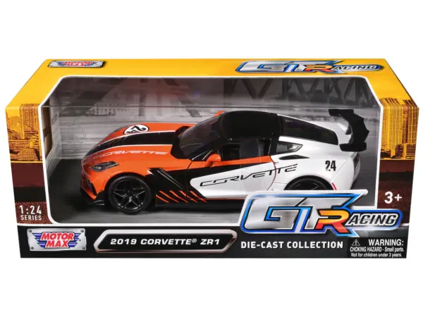 2019 Chevrolet Corvette ZR1 #24 Orange and White with Black Graphics "GT Racing" Series 1/24 Diecast Model Car by Motormax #3