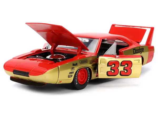 1969 Dodge Charger Daytona #33 Red and Gold Metallic with Graphics "Bigtime Muscle" Series 1/24 Diecast Model Car by Jada #2