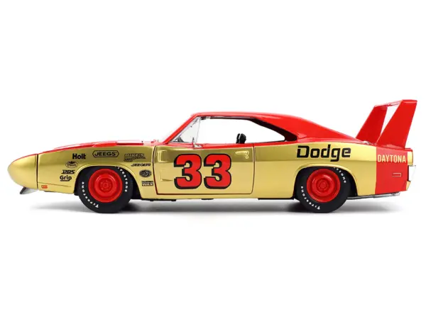 1969 Dodge Charger Daytona #33 Red and Gold Metallic with Graphics "Bigtime Muscle" Series 1/24 Diecast Model Car by Jada #3