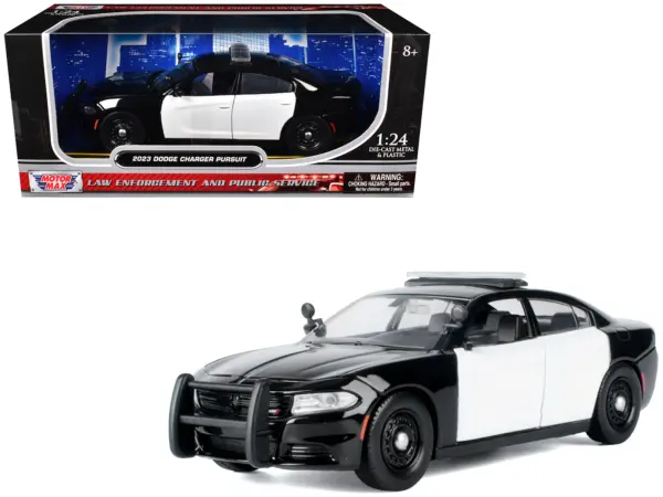 2023 Dodge Charger Pursuit Police Car Black and White "Law Enforcement and Public Service" Series 1/24 Diecast Model Car by Motormax #1
