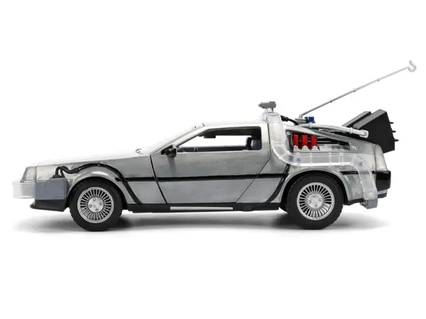 DeLorean Brushed Metal Time Machine with Lights "Back to the Future" (1985) Movie "40th Anniversary" Special Packaging "Hollywood Rides" Series 1/24 Diecast Model Car by Jada #3