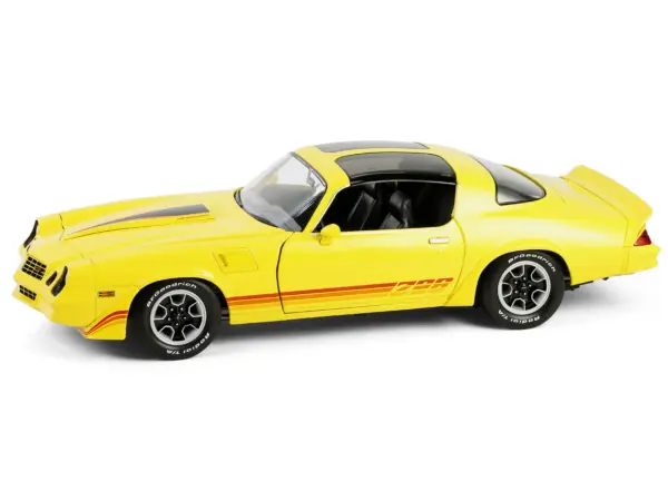 1980 Chevrolet Camaro Z28 with T-Tops Bright Yellow with Stripes 1/18 Diecast Model Car by Greenlight #2