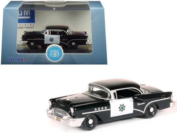 1955 Buick Century "California Highway Patrol" (CHP) Black 1/87 (HO) Scale Diecast Model Car by Oxford Diecast #1