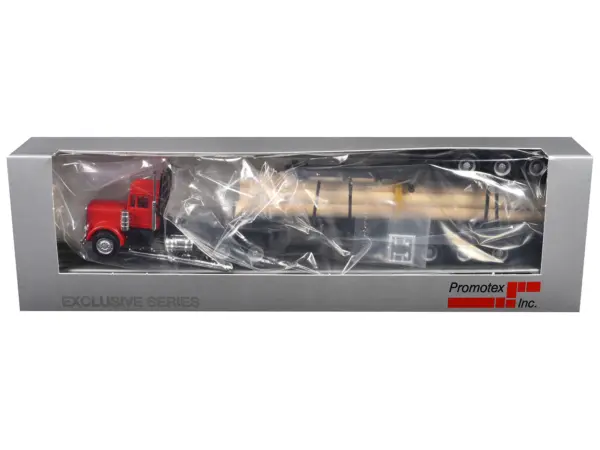 Peterbilt Super B Log Truck and Trailer Red with Log Accessories 1/87 (HO) Plastic Model Car by Promotex #1