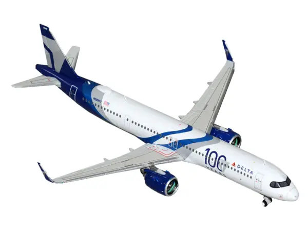 Airbus A321neo Commercial Aircraft "Delta Air Lines 100 Years" (N589DT) White and Blue with Stripes 1/400 Diecast Model Airplane by GeminiJets #2
