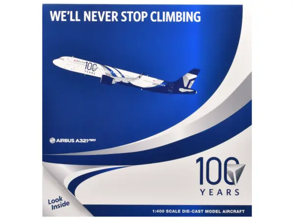 Airbus A321neo Commercial Aircraft "Delta Air Lines 100 Years" (N589DT) White and Blue with Stripes 1/400 Diecast Model Airplane by GeminiJets #3