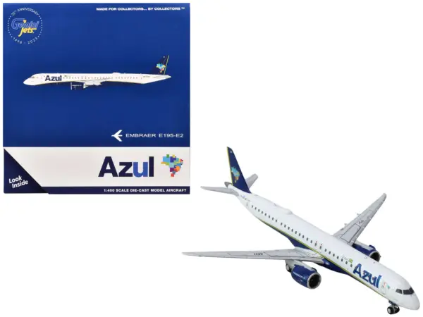 Embraer E195-E2 Commercial Aircraft "Azul Brazilian Airlines" (PS-AEH) White with Blue Tail 1/400 Diecast Model Airplane by GeminiJets #1