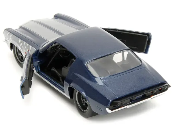 1973 Chevrolet Camaro Dark Blue Metallic with Gray Stripes and Winter Soldier Diecast Figure "Marvel Avengers" "Hollywood Rides" Series 1/32 Diecast Model Car by Jada #4