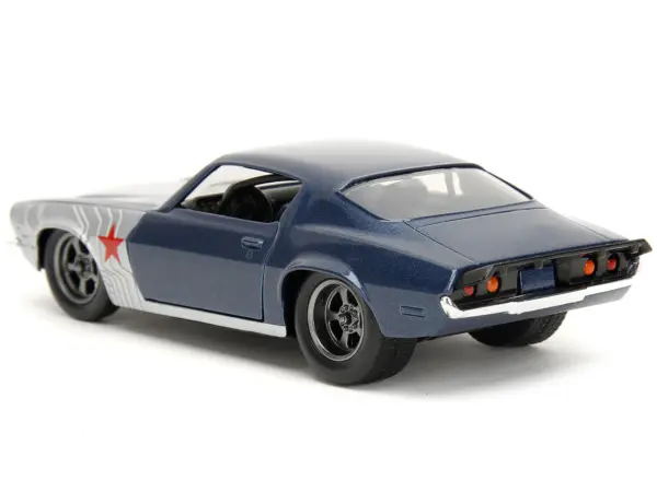 1973 Chevrolet Camaro Dark Blue Metallic with Gray Stripes and Winter Soldier Diecast Figure "Marvel Avengers" "Hollywood Rides" Series 1/32 Diecast Model Car by Jada #5