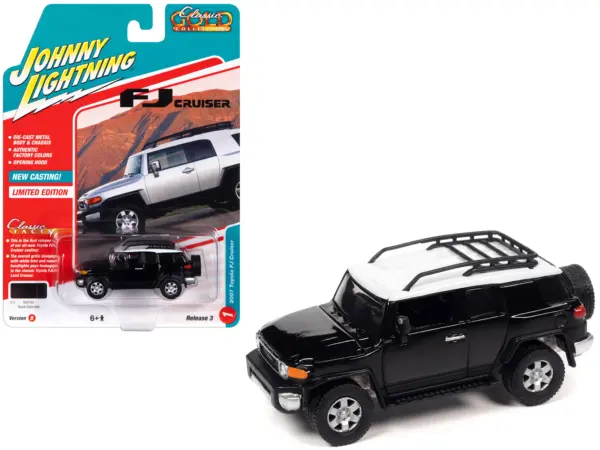 2007 Toyota FJ Cruiser Black Diamond with White Top and Roofrack "Classic Gold Collection" Series Limited Edition 1/64 Diecast Model Car by Johnny Lightning #1