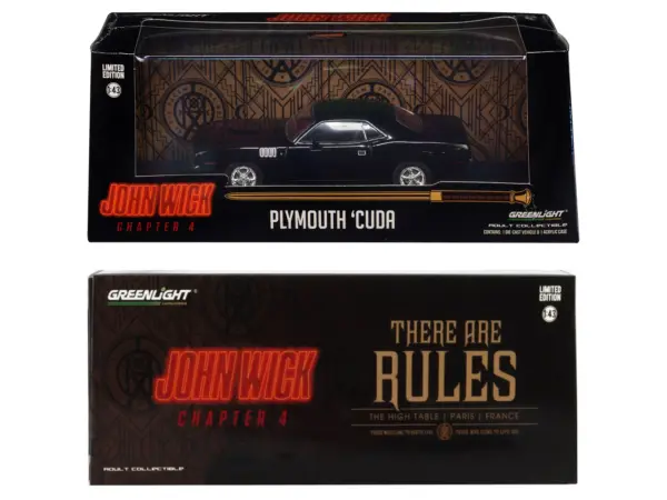 1971 Plymouth Barracuda Black "John Wick: Chapter 4" (2023) Movie "Hollywood" Series 1/43 Diecast Model Car by Greenlight #3