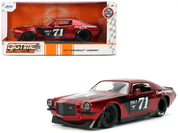 1971 Chevrolet Camaro #71 Red Metallic with Black Stripes "Bigtime Muscle" Series 1/24 Diecast Model Car by Jada #1