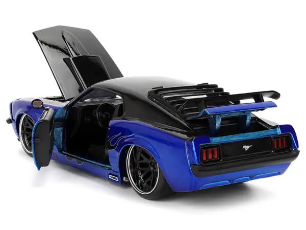 1970 Ford Mustang Boss 429 Black and Blue Metallic with Flames "Bigtime Muscle" Series 1/24 Diecast Model Car by Jada #4
