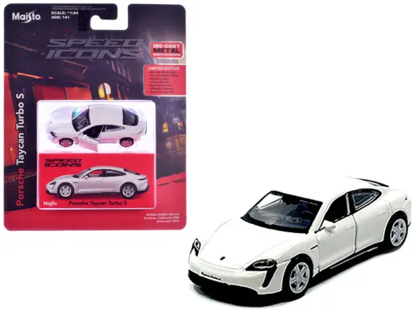 Porsche Taycan Turbo S White "Speed Icons" Series 1/64 Diecast Model Car by Maisto #1