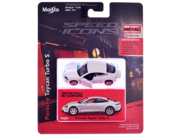 Porsche Taycan Turbo S White "Speed Icons" Series 1/64 Diecast Model Car by Maisto #3