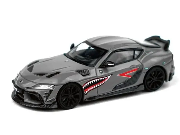 Toyota Supra "DarwinPro 66G NWB" Gray Metallic with Shark Mouth Graphics 1/64 Diecast Model Car by Pop Race #2