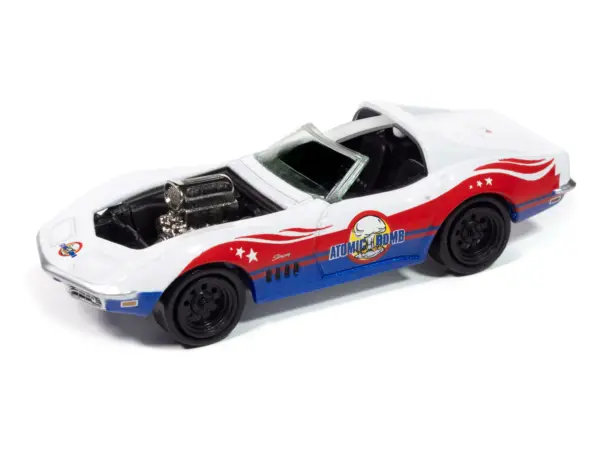 1969 Chevrolet Corvette "Atomic Bomb" White with Red and Blue Graphics "Stuntman Mike's Ride Along Racing" "Pop Culture" 2025 Release 1 1/64 Diecast Model Car by Johnny Lightning #2