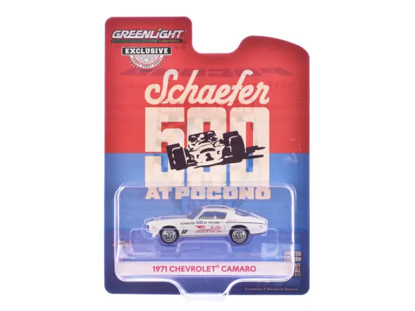 1971 Chevrolet Camaro "1971 Schaefer 500 at Pocono Raybestos Official Pace Car" White with White Interior "Hobby Exclusive" Series 1/64 Diecast Model Car by Greenlight #1