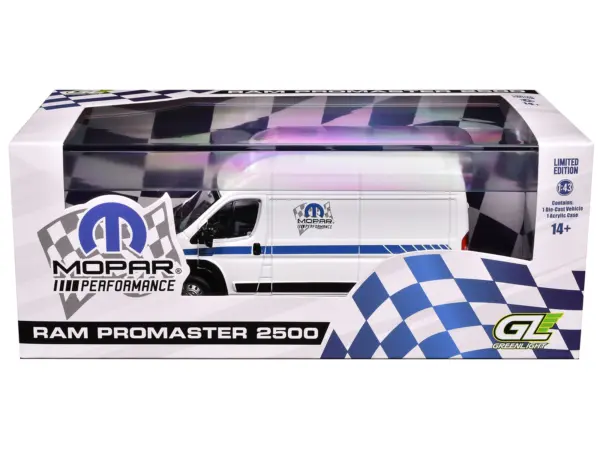 2018 RAM ProMaster 2500 Cargo High Roof Van "MOPAR Performance" White with Blue Stripes 1/43 Diecast Model Car by Greenlight #3