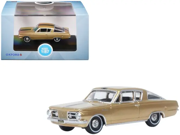 1965 Plymouth Barracuda Gold Metallic with Black Stripes 1/87 (HO) Scale Diecast Model Car by Oxford Diecast #1