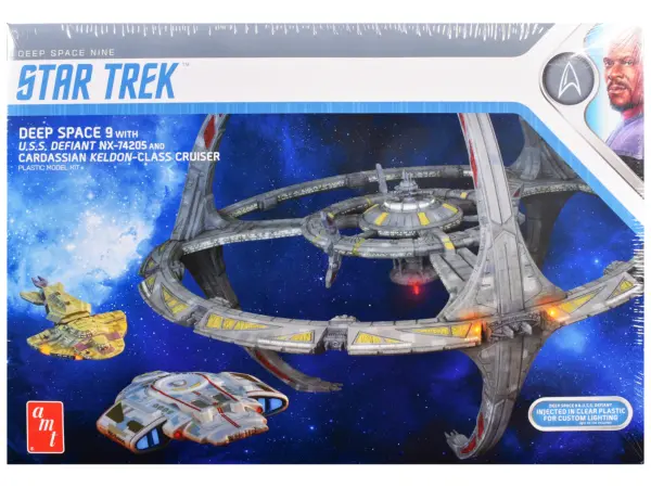 Skill 2 Model Kit Deep Space 9 Space Station with USS Defiant NX-74205 Space Ship and Cadassian Keldon-Class Cruiser "Star Trek: Deep Space Nine" (1993-1999) TV Series 1/3300 Scale Model by AMT #1