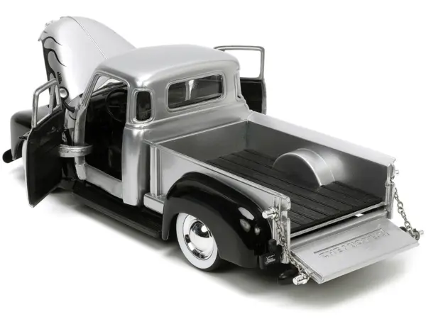 1953 Chevrolet 3100 Pickup Truck Silver Metallic with Black Flames with Extra Wheels "Just Trucks" Series 1/24 Diecast Model Car by Jada #3