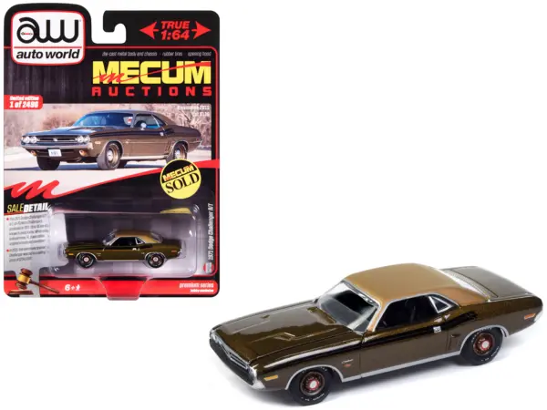 1971 Dodge Challenger R/T Dark Gold Metallic with Gold Vinyl Roof "Mecum Auctions" Limited Edition to 2496 pieces Worldwide "Premium" Series 1/64 Diecast Model Car by Auto World #1
