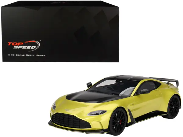 2022 Aston Martin V12 Vantage RHD (Right Hand Drive) Cosmopolitan Yellow with Black Hood and Top 1/18 Model Car by Top Speed #1