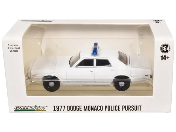 1977-78 Dodge Monaco Police Pursuit White with Light Bar "Hot Pursuit - Hobby Exclusive" Series 1/64 Diecast Model Car by Greenlight #3