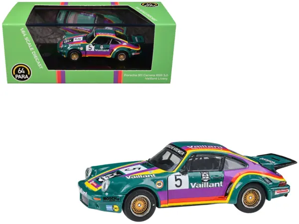1975 Porsche 911 Carrera RSR 3.0 #5 "Kremer Racing - Vaillant" Green with Stripes 1/64 Diecast Model Car by Paragon Models #1