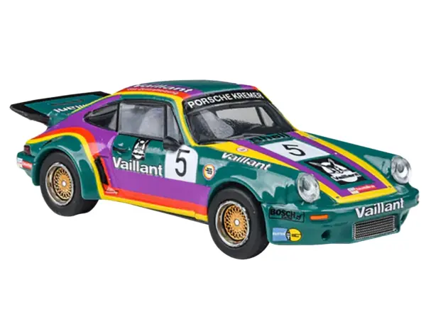 1975 Porsche 911 Carrera RSR 3.0 #5 "Kremer Racing - Vaillant" Green with Stripes 1/64 Diecast Model Car by Paragon Models #2