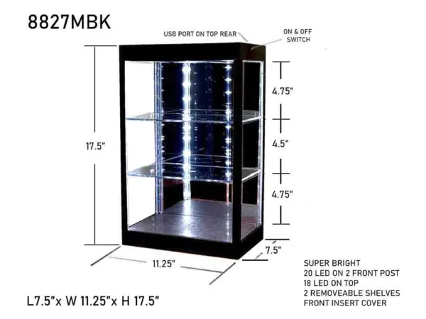 Showcase 3 Tier Display Case with Mirror Back Panel and LED Lights for 1/64-1/18  Scale Models #2