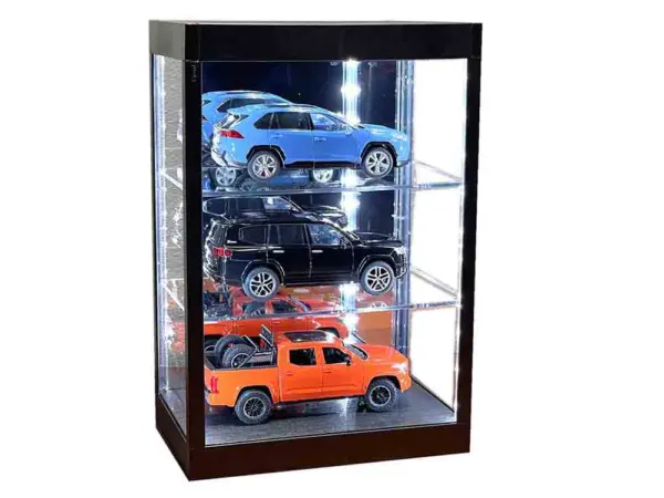 Showcase 3 Tier Display Case with Mirror Back Panel and LED Lights for 1/64-1/18  Scale Models #5