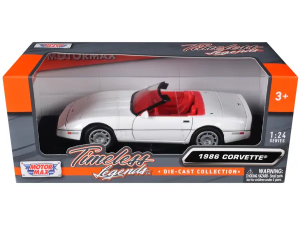 1986 Chevrolet Corvette C4 Convertible White with Red Interior "Timeless Legends" Series 1/24 Diecast Model Car by Motormax #1
