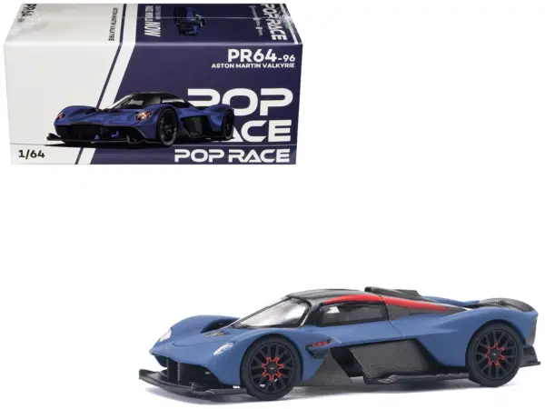 Aston Martin Valkyrie Satin Marina Blue with Carbon Top 1/64 Diecast Model Car by Pop Race #1