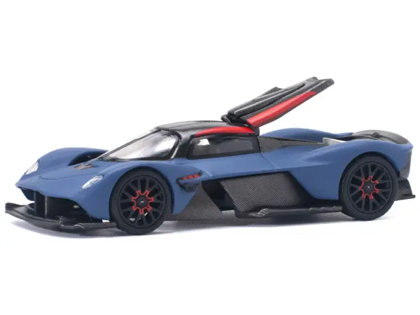 Aston Martin Valkyrie Satin Marina Blue with Carbon Top 1/64 Diecast Model Car by Pop Race #2