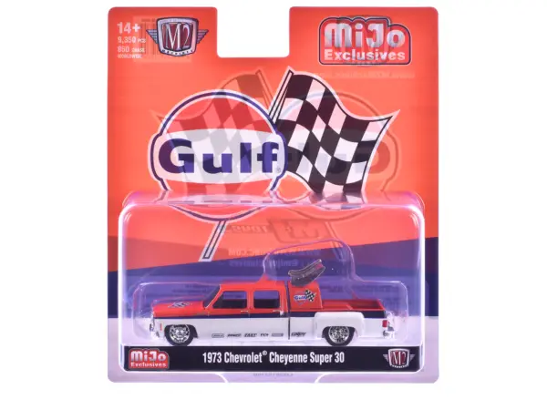 1973 Chevrolet Cheyenne Super 30 Pickup Truck "Gulf Oil" Orange and White with Blue Stripes Limited Edition to 9350 pieces Worldwide 1/64 Diecast Model Car by M2 Machines #1