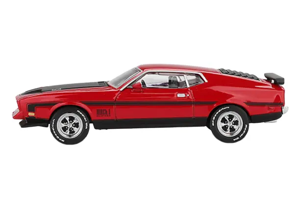 1971 Ford Mustang Mach 1 Race Red with Black Hood and Stripes Limited Edition 1/64 Diecast Model Car by Mini GT #2