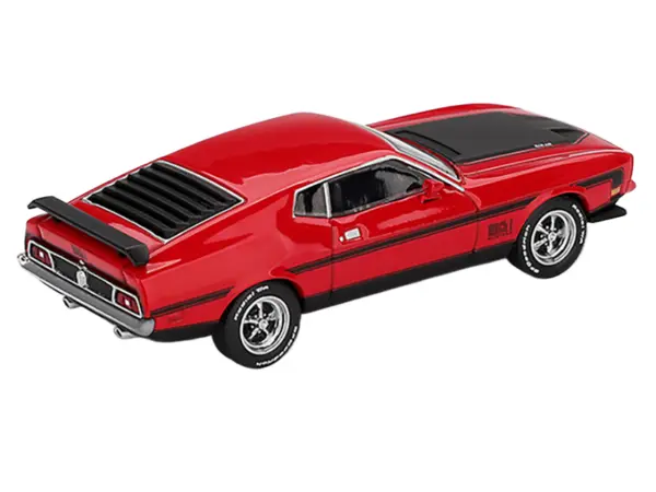 1971 Ford Mustang Mach 1 Race Red with Black Hood and Stripes Limited Edition 1/64 Diecast Model Car by Mini GT #3