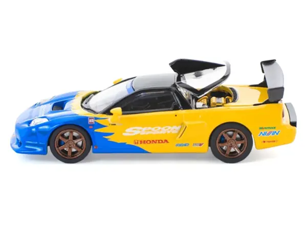 Honda NSX-R GT RHD (Right Hand Drive) "Spoon Sports" Blue and Yellow with Black Top 1/64 Diecast Model Car by Pop Race #2