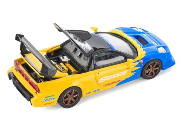 Honda NSX-R GT RHD (Right Hand Drive) "Spoon Sports" Blue and Yellow with Black Top 1/64 Diecast Model Car by Pop Race #3