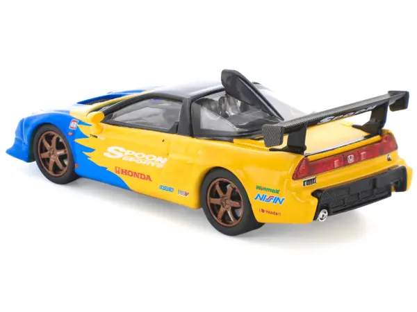 Honda NSX-R GT RHD (Right Hand Drive) "Spoon Sports" Blue and Yellow with Black Top 1/64 Diecast Model Car by Pop Race #4