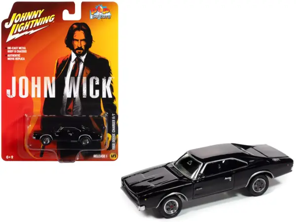1968 Dodge Charger R/T Black "John Wick" (2014) Movie "Pop Culture" 2025 Release 1 1/64 Diecast Model Car by Johnny Lightning #1