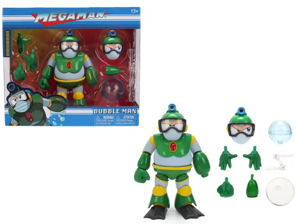 Bubble Man 5" Moveable Figure (Deluxe Version) with Accessories and Alternate Head and Hands "Mega Man" (1987) Video Game Model by Jada #1